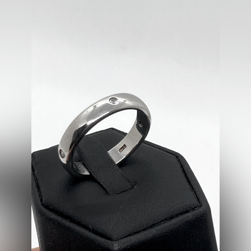 Vtg Sterling Silver 925 Flush Inset CZ Stone Ring Minimalist Band Ring | Sz 9.75